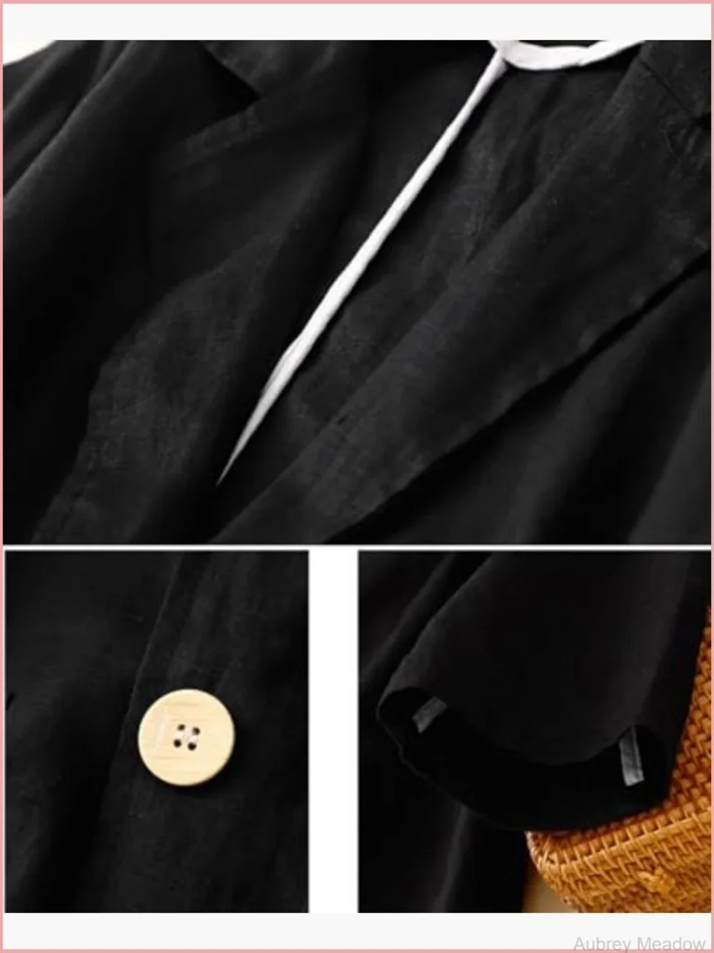 Linen Blazer 3/4 Sleeve Notch Lapel Button Front Work Casual Jacket with Pockets